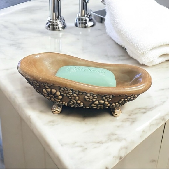 Vintage Arnel 1975 Bathtub Soap Dish Brown, Flowers Design Groovy Retro - Picture 1 of 13